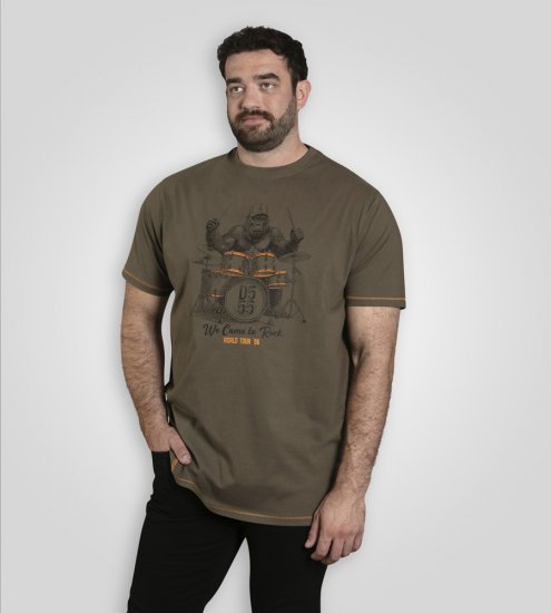 D555 Stockton Gorilla Playing Drums Crew Neck T-Shirt Khaki - T-shirts - T-shirts i store størrelser - 2XL-14XL