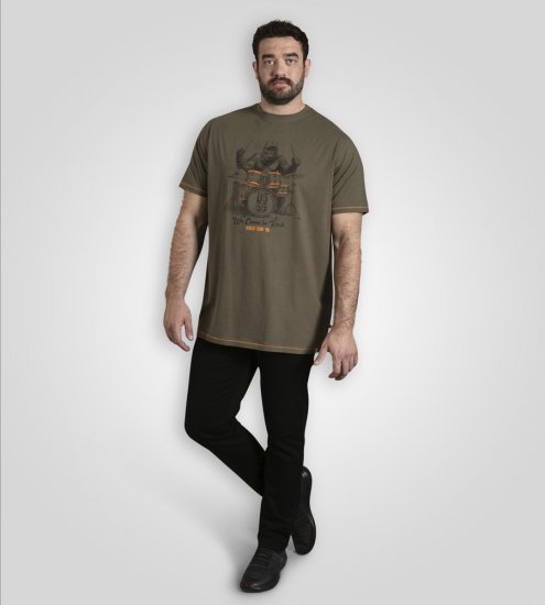 D555 Stockton Gorilla Playing Drums Crew Neck T-Shirt Khaki - T-shirts - T-shirts i store størrelser - 2XL-14XL