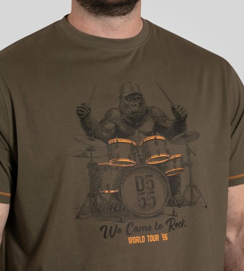 D555 Stockton Gorilla Playing Drums Crew Neck T-Shirt Khaki - T-shirts - T-shirts i store størrelser - 2XL-14XL