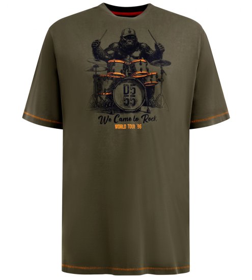 D555 Stockton Gorilla Playing Drums Crew Neck T-Shirt Khaki - T-shirts - T-shirts i store størrelser - 2XL-14XL