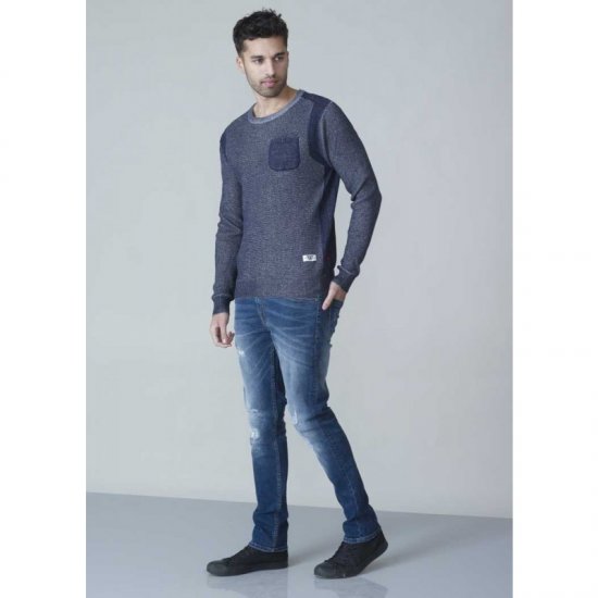 D555 Bryson Crewneck Sweater with Pocket Navy - Trøjer og hættetrøjer - Trøjer og Hættetrøjer i store størrelser - 2XL-14XL