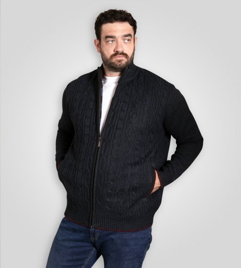 D555 Gillingham Strikket Cardigan med Lynlås og For Marineblå - Trøjer og hættetrøjer - Trøjer og Hættetrøjer i store størrelser - 2XL-14XL