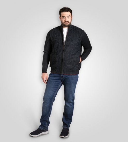 D555 Gillingham Strikket Cardigan med Lynlås og For Marineblå - Trøjer og hættetrøjer - Trøjer og Hættetrøjer i store størrelser - 2XL-14XL