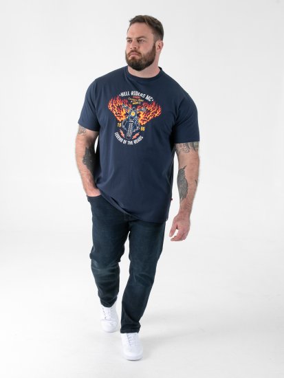 D555 Hockney T-shirt med Motorcykeltryk Marineblå - T-shirts - T-shirts i store størrelser - 2XL-14XL
