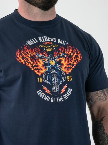 D555 Hockney T-shirt med Motorcykeltryk Marineblå - T-shirts - T-shirts i store størrelser - 2XL-14XL