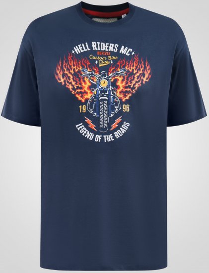 D555 Hockney T-shirt med Motorcykeltryk Marineblå - T-shirts - T-shirts i store størrelser - 2XL-14XL