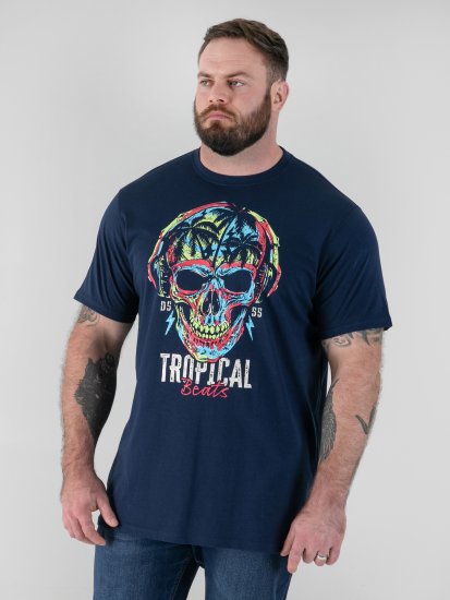 D555 Linton T-shirt med Flerfarvet Dødningehovedtryk Marineblå - T-shirts - T-shirts i store størrelser - 2XL-14XL