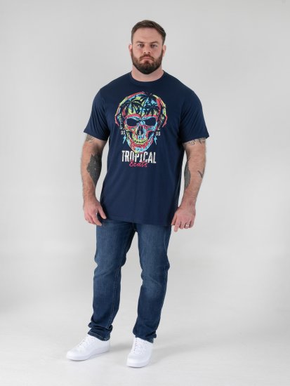 D555 Linton T-shirt med Flerfarvet Dødningehovedtryk Marineblå - T-shirts - T-shirts i store størrelser - 2XL-14XL
