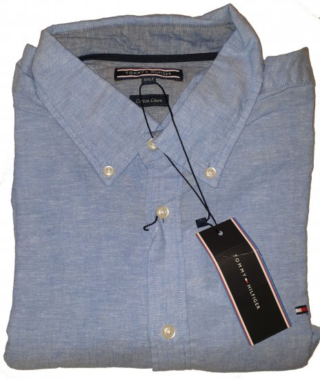 Tommy Hilfiger Cotton/linen Short Sleeve Shirt Blue - Motleys vilde apriludsalg - 