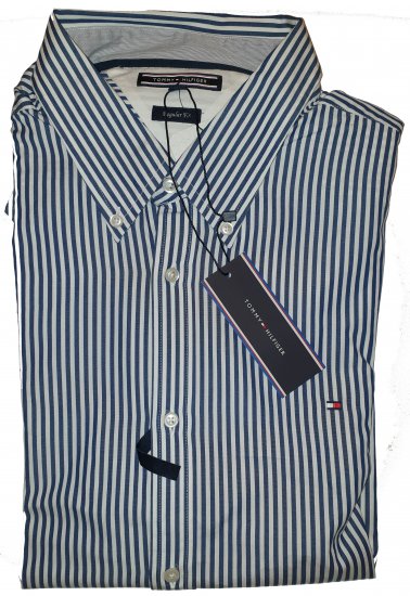 Tommy Hilfiger North Stripe Long Sleeve Shirt Blue/White - Motleys vilde apriludsalg - 