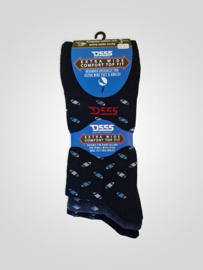 D555 Harold 3 Extra Wide Comfort Fit Socks 3-pack Navy/Denim - Undertøj og badetøj - Badetøj og Undertøj i store størrelser 