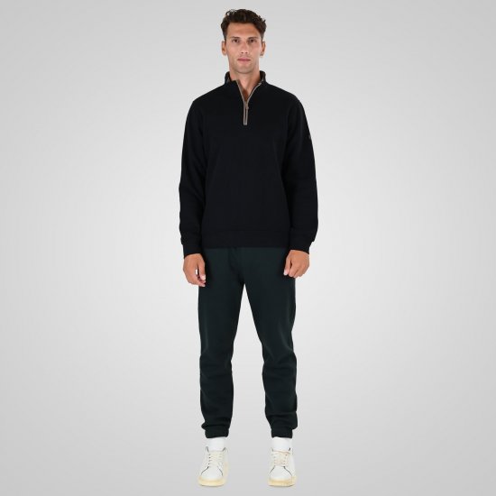 Double Outfitters MTOP-1163 Sweatshirt med halv lynlås Sort - Trøjer og hættetrøjer - Trøjer og Hættetrøjer i store størrelser - 2XL-14XL
