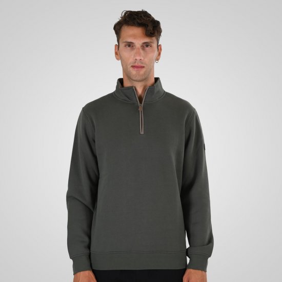 Double Outfitters MTOP-1163 Sweatshirt med halv lynlås Khaki - Trøjer og hættetrøjer - Trøjer og Hættetrøjer i store størrelser - 2XL-14XL