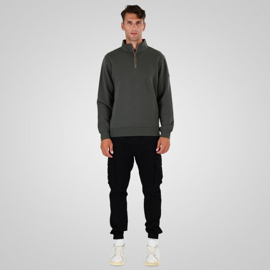Double Outfitters MTOP-1163 Sweatshirt med halv lynlås Khaki - Trøjer og hættetrøjer - Trøjer og Hættetrøjer i store størrelser - 2XL-14XL