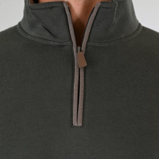 Double Outfitters MTOP-1163 Sweatshirt med halv lynlås Khaki - Trøjer og hættetrøjer - Trøjer og Hættetrøjer i store størrelser - 2XL-14XL