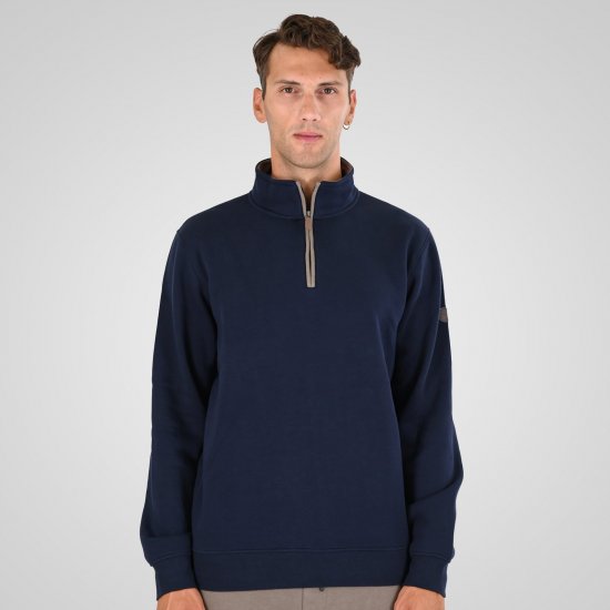 Double Outfitters MTOP-1163 Sweatshirt med halv lynlås Mørkeblå - Trøjer og hættetrøjer - Trøjer og Hættetrøjer i store størrelser - 2XL-14XL