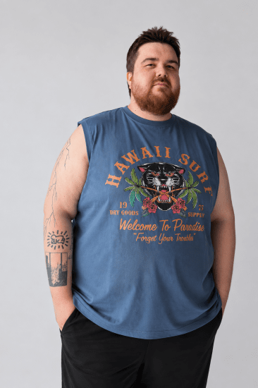Kam Jeans 5763 Hawaii Surf Vest Vintage Indigo - T-shirts - T-shirts i store størrelser - 2XL-14XL