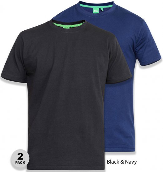 D555 Fenton 2-pack Black/Navy T-shirt - T-shirts - T-shirts i store størrelser - 2XL-14XL
