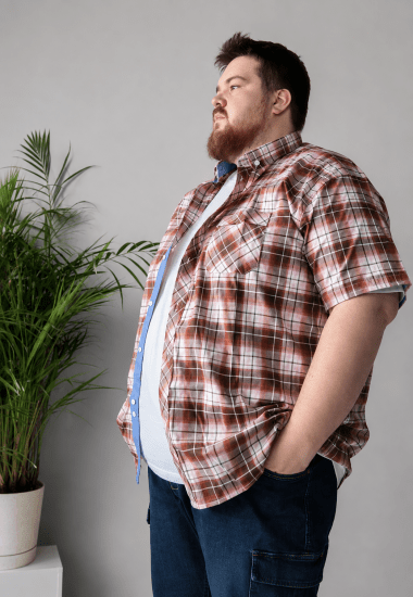 Kam Jeans 6368 Checked Short Sleeve Shirt Red - Skjorter - Skjorter til store mænd 2XL- 8XL
