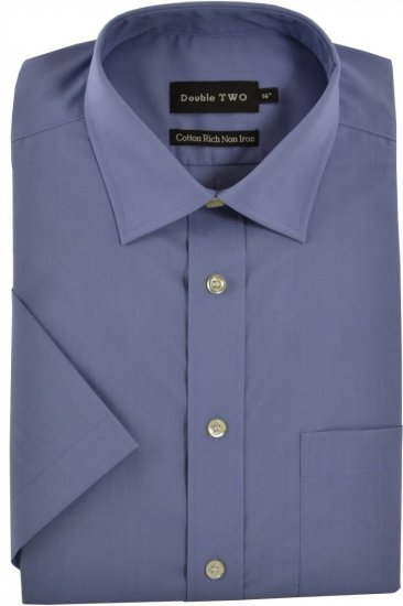 Double TWO Non-Iron Poplin Short Sleeve Violet - Skjorter - Skjorter til store mænd 2XL- 8XL