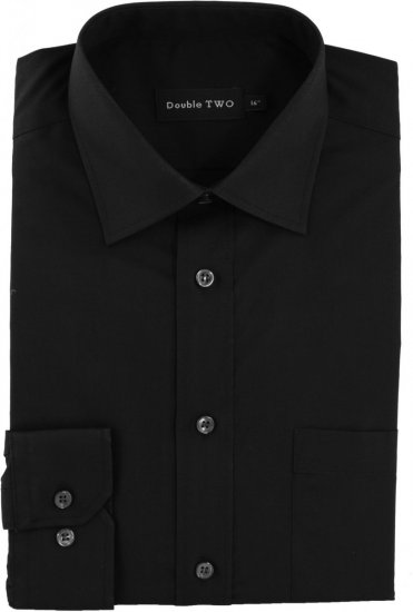 Double TWO Non-Iron Poplin Long Sleeve Black - Skjorter - Skjorter til store mænd 2XL- 8XL