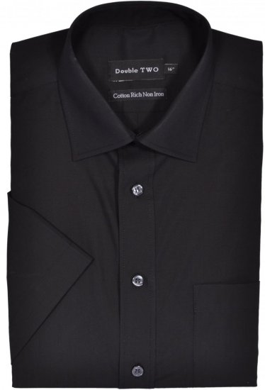 Double TWO Non-Iron Poplin Short Sleeve Black - Skjorter - Skjorter til store mænd 2XL- 8XL