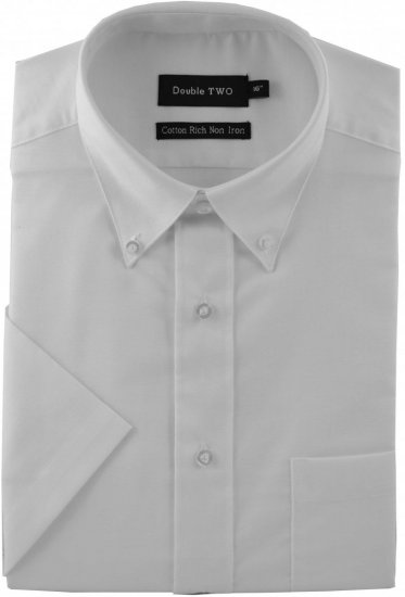 Double TWO Non-Iron Oxford Short Sleeve White - Skjorter - Skjorter til store mænd 2XL- 8XL