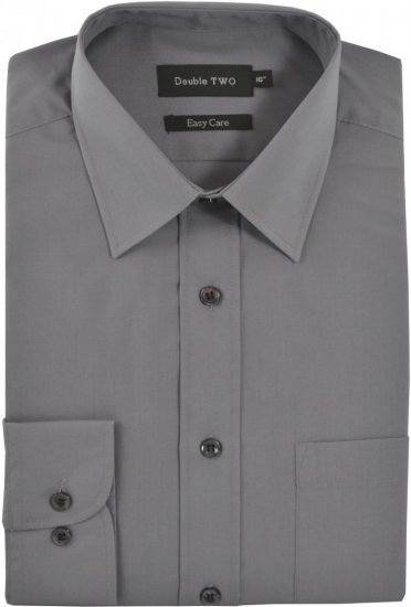 Double TWO Classic Easy Care Long Sleeve Grey - Skjorter - Skjorter til store mænd 2XL- 8XL