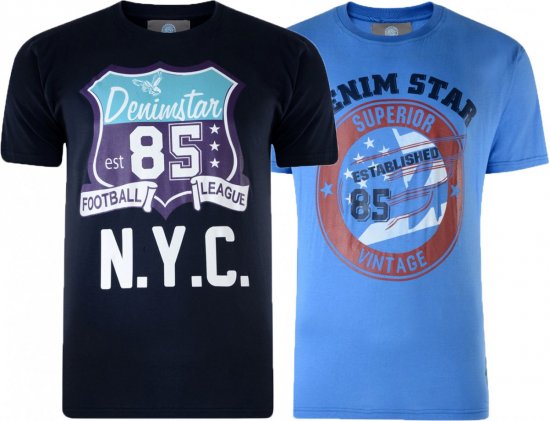 Kam Jeans Star 2-pack T-shirt Navy/Denim - T-shirts - T-shirts i store størrelser - 2XL-14XL