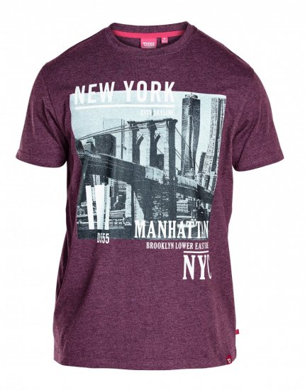 D555 Wesley New York T-Shirt Burgundy - T-shirts - T-shirts i store størrelser - 2XL-14XL