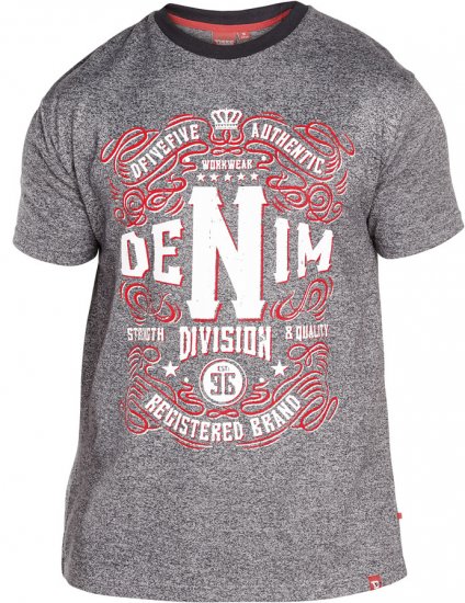 D555 QUINN Print Crew Neck T-Shirt Charcoal - T-shirts - T-shirts i store størrelser - 2XL-14XL