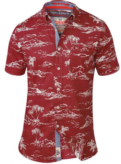 D555 NESTOR Hawaiian Print Shirt Red - Skjorter - Skjorter til store mænd 2XL- 8XL