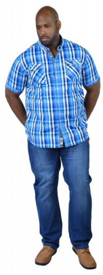 D555 EMANUEL Short Sleeve Turq & Blue Shirt - Skjorter - Skjorter til store mænd 2XL- 8XL