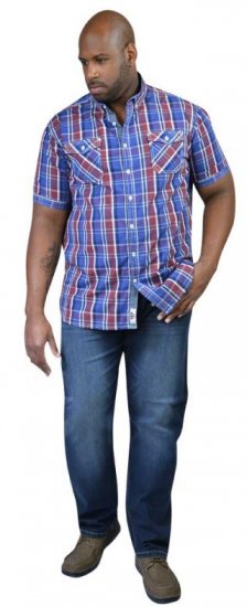 D555 ELIAS Short Sleeve Blue & Red Check Shirt - Skjorter - Skjorter til store mænd 2XL- 8XL
