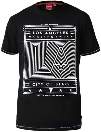 D555 OAKLEY LA Geometric Print Crew Neck T-Shirt Black - T-shirts - T-shirts i store størrelser - 2XL-14XL