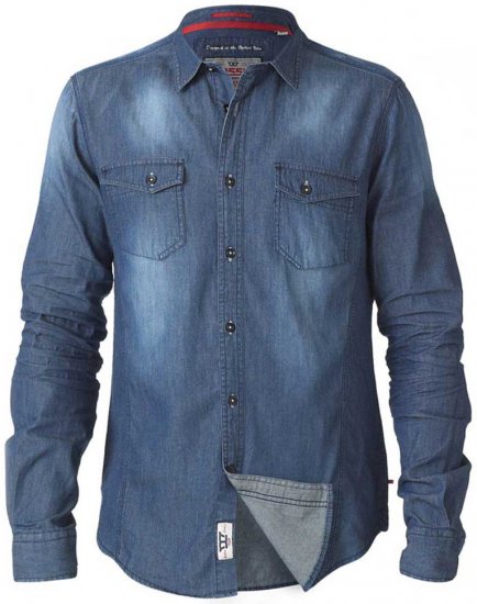 D555 Tobias LS Vintage Denim Shirt - Skjorter - Skjorter til store mænd 2XL- 8XL