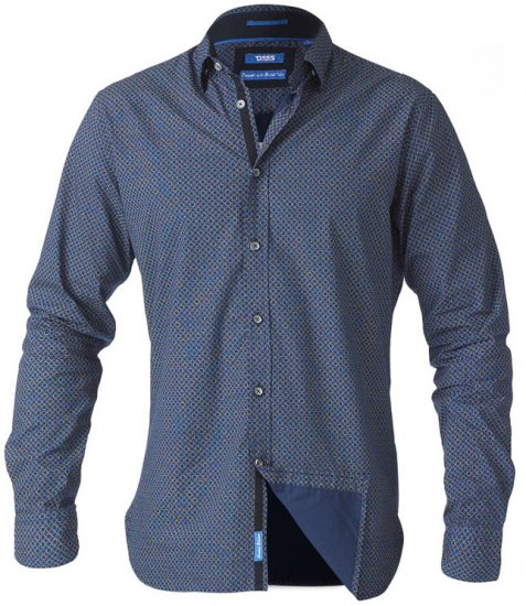 D555 Scott LS Printed Shirt Blue - Skjorter - Skjorter til store mænd 2XL- 8XL