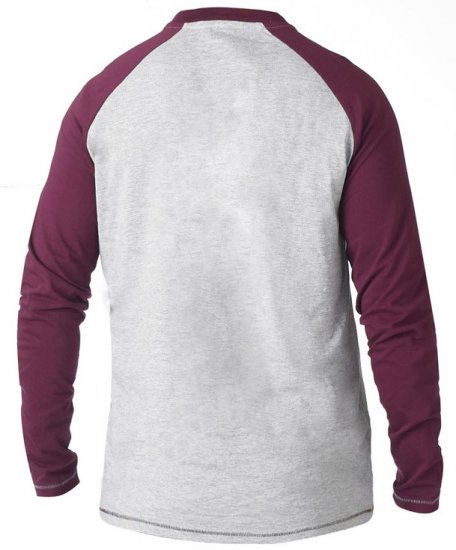 D555 KELTON Long Sleeve Raglan T-Shirt Grey/Burgundy - T-shirts - T-shirts i store størrelser - 2XL-14XL