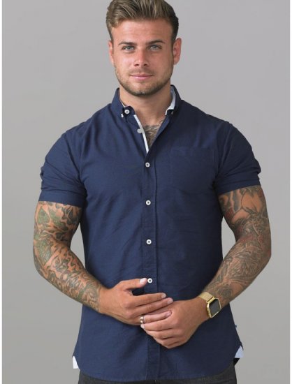 D555 Norman Short Sleeve Oxford Shirt Navy - Skjorter - Skjorter til store mænd 2XL- 8XL