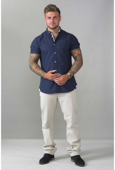 D555 Norman Short Sleeve Oxford Shirt Navy - Skjorter - Skjorter til store mænd 2XL- 8XL