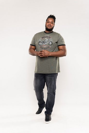 D555 Hereford Brooklyn Motorbike Printed Ringer T-Shirt Khaki - T-shirts - T-shirts i store størrelser - 2XL-14XL