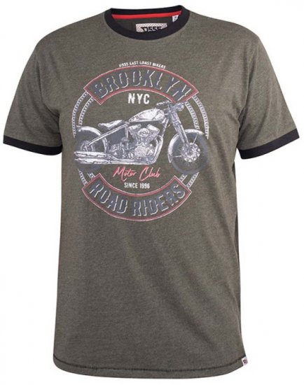 D555 Hereford Brooklyn Motorbike Printed Ringer T-Shirt Khaki - T-shirts - T-shirts i store størrelser - 2XL-14XL