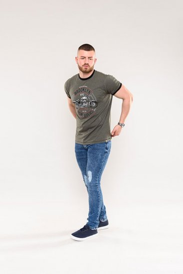 D555 Hereford Brooklyn Motorbike Printed Ringer T-Shirt Khaki - T-shirts - T-shirts i store størrelser - 2XL-14XL