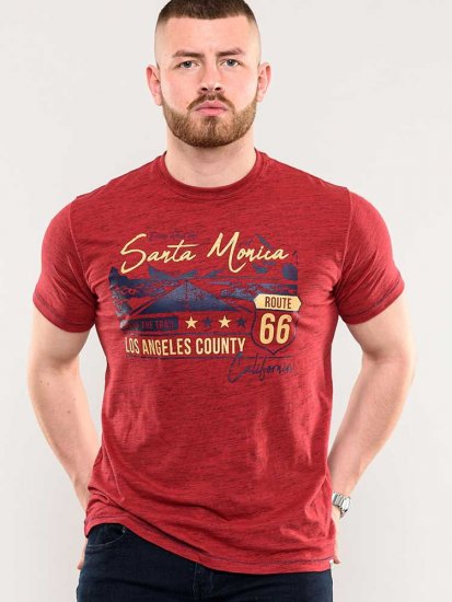 D555 Brisbane Santa Monica Route 66 Printed T-Shirt Red - T-shirts - T-shirts i store størrelser - 2XL-14XL