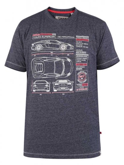 D555 Oakhill Super Car Blueprint T-shirt - T-shirts - T-shirts i store størrelser - 2XL-14XL