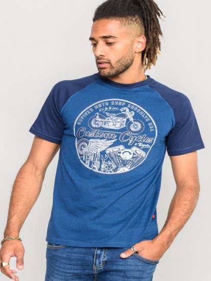 D555 Porter Raglan Sleeve Printed T-Shirt Blue - T-shirts - T-shirts i store størrelser - 2XL-14XL