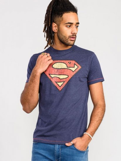 D555 Scampton Official Superman Printed T-Shirt Navy - T-shirts - T-shirts i store størrelser - 2XL-14XL