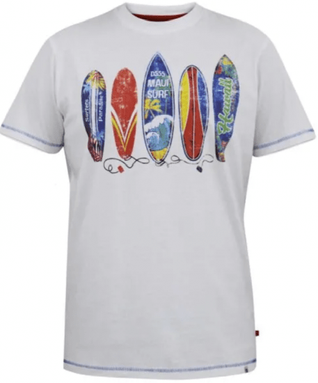 D555 Bridgford T-shirt med surfprint hvid - T-shirts - T-shirts i store størrelser - 2XL-14XL
