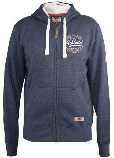 D555 Orchid Chest Printed Zip Through Hoody Denim Blue - Trøjer og hættetrøjer - Trøjer og Hættetrøjer i store størrelser - 2XL-14XL