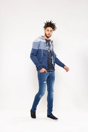 D555 Columbus Cut And Sew Panelled Zip Through Hoody Blue - Trøjer og hættetrøjer - Trøjer og Hættetrøjer i store størrelser - 2XL-14XL